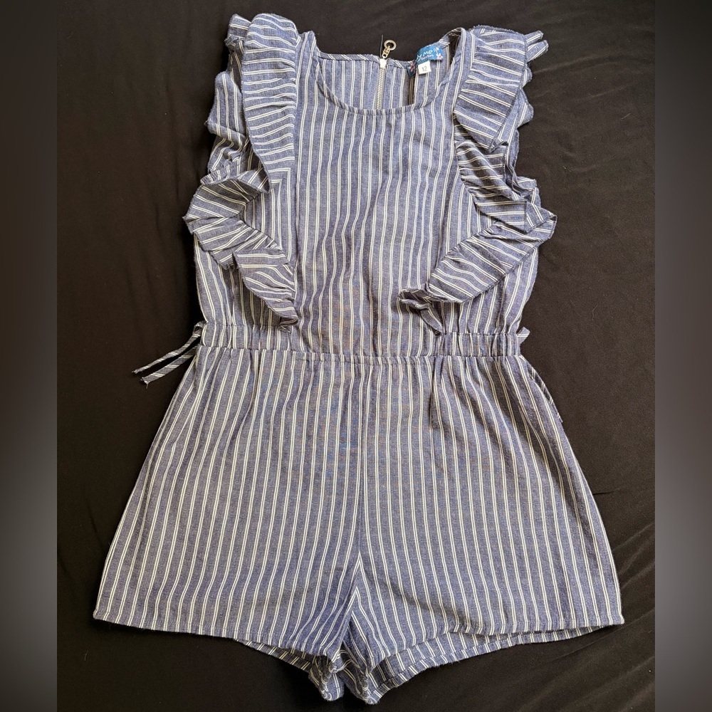 Sara Sara Blue and White Striped Kids One Piece